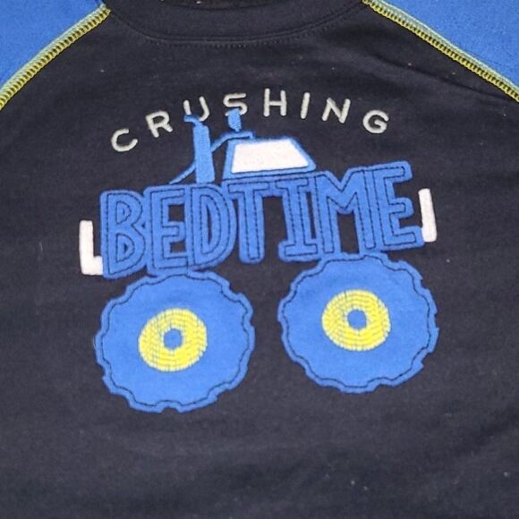 Carter's Baby 12M Monster Truck PJs Pajama Short Set Crushing Bedtime Blue Plaid - Picture 2 of 4